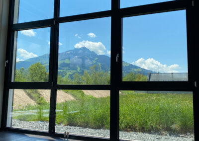 Alpenpanorama hinter einem Fenster